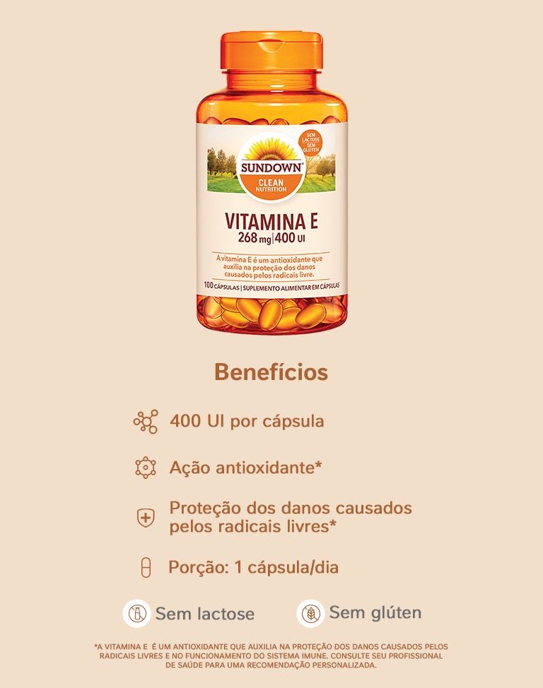 Suplemento Alimentar Sundown Vitamina E 400UI 100 Cápsulas