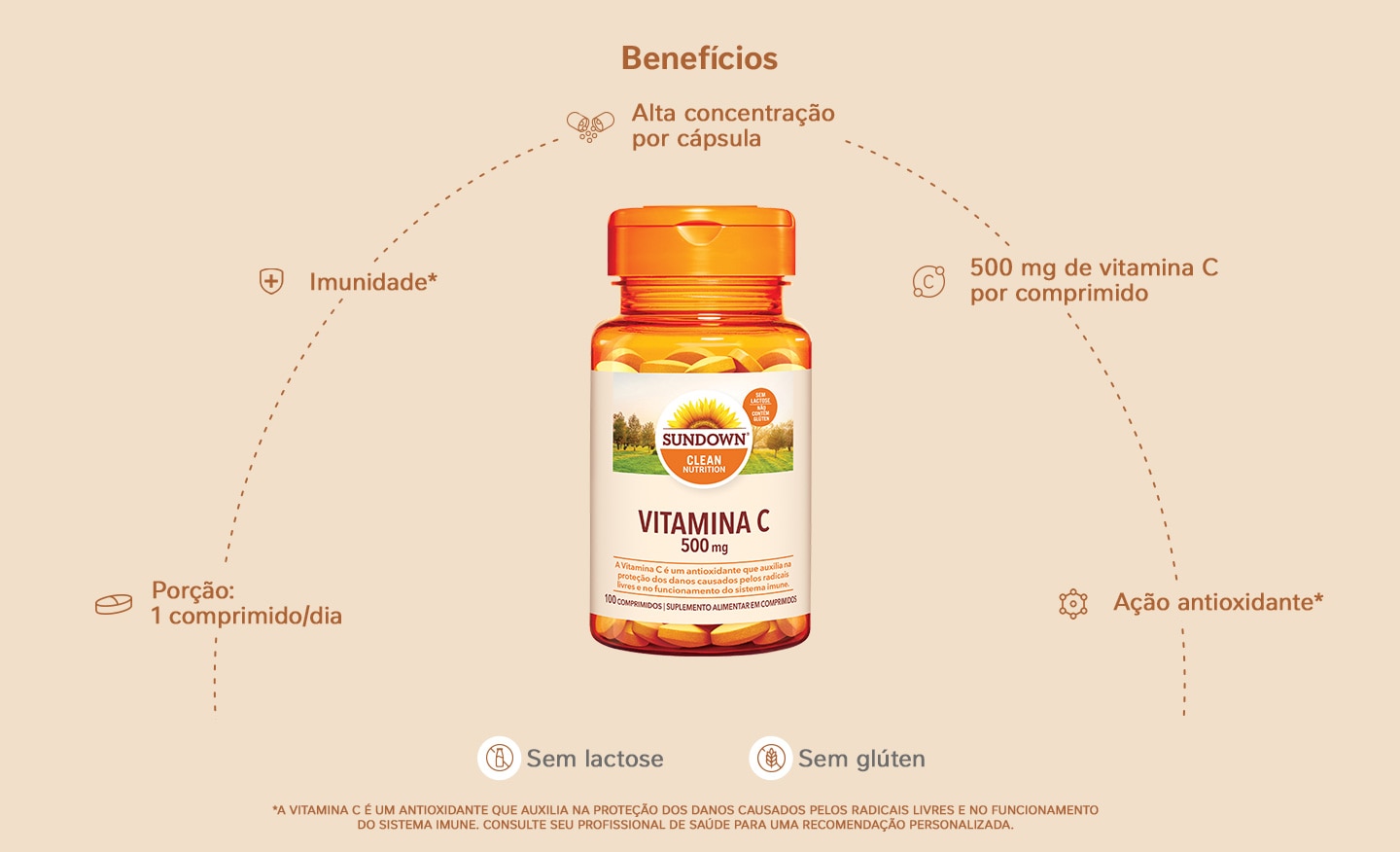 Suplemento Alimentar Sundown Vitamina C 500mg 100 Comprimidos
