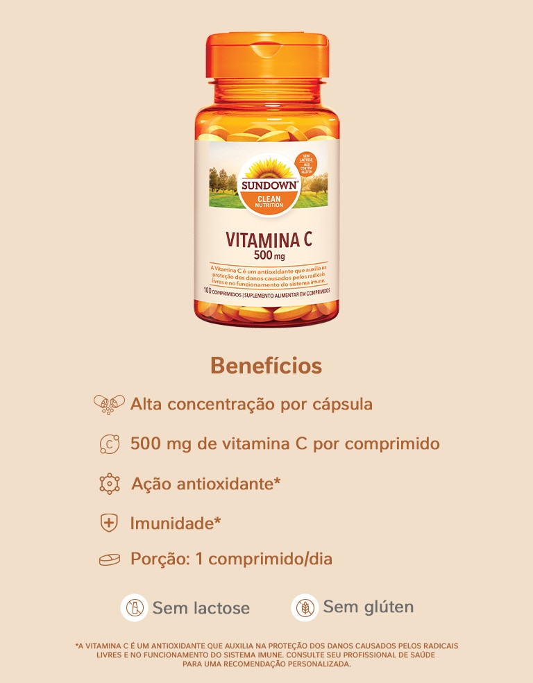 Suplemento Alimentar Sundown Vitamina C 500mg 100 Comprimidos