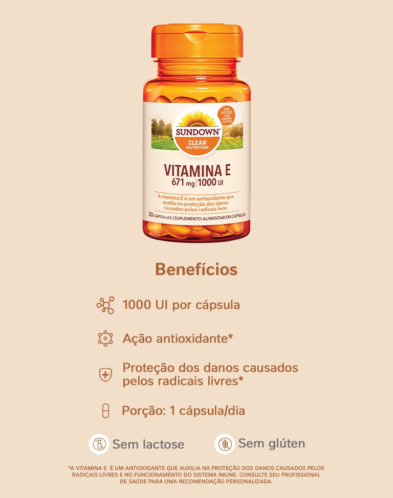 Suplemento Alimentar Sundown Vitamina E 1.000UI 30 Cápsulas