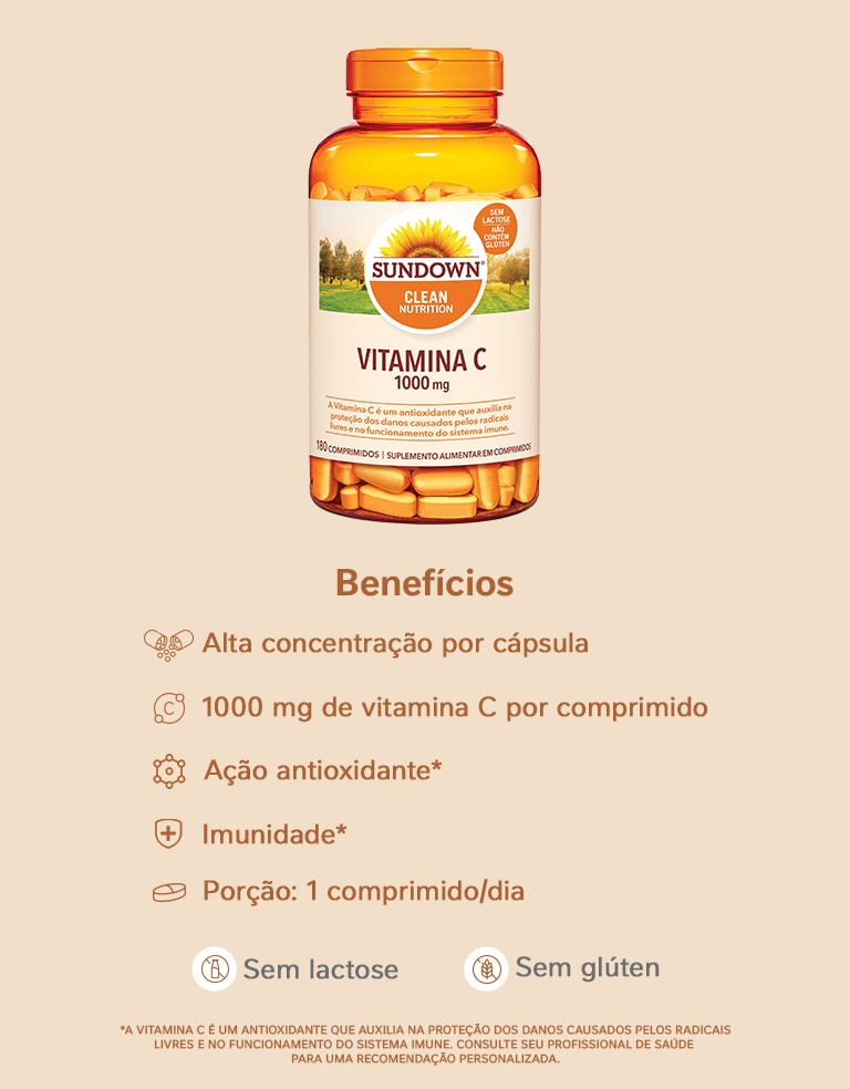 Suplemento Alimentar Sundown Vitamina C 1.000mg 180 Comprimidos