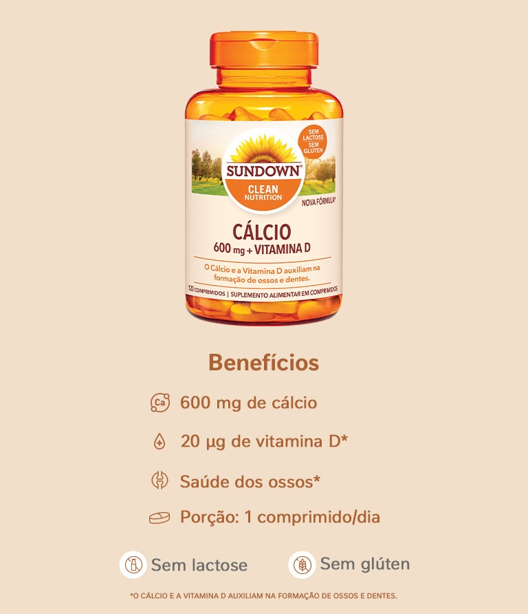 Suplemento Alimentar Sundown Cálcio 600mg + Vitamina D 120 Comprimidos
