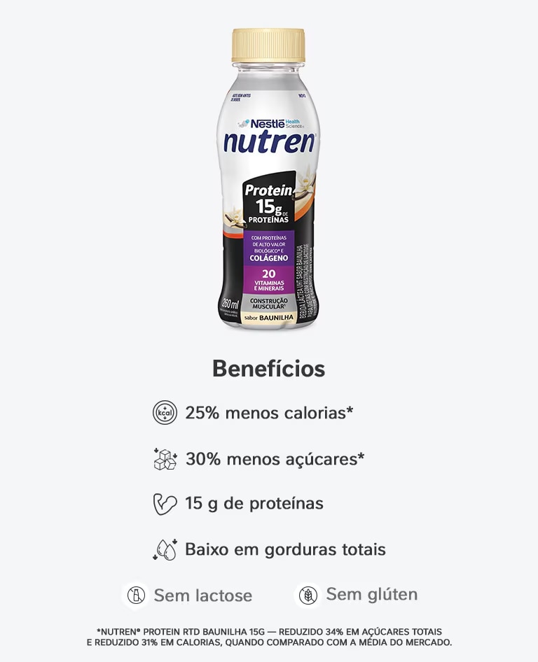 Bebida Láctea Nutren Protein 15g de proteínas Baunilha 24x260ml