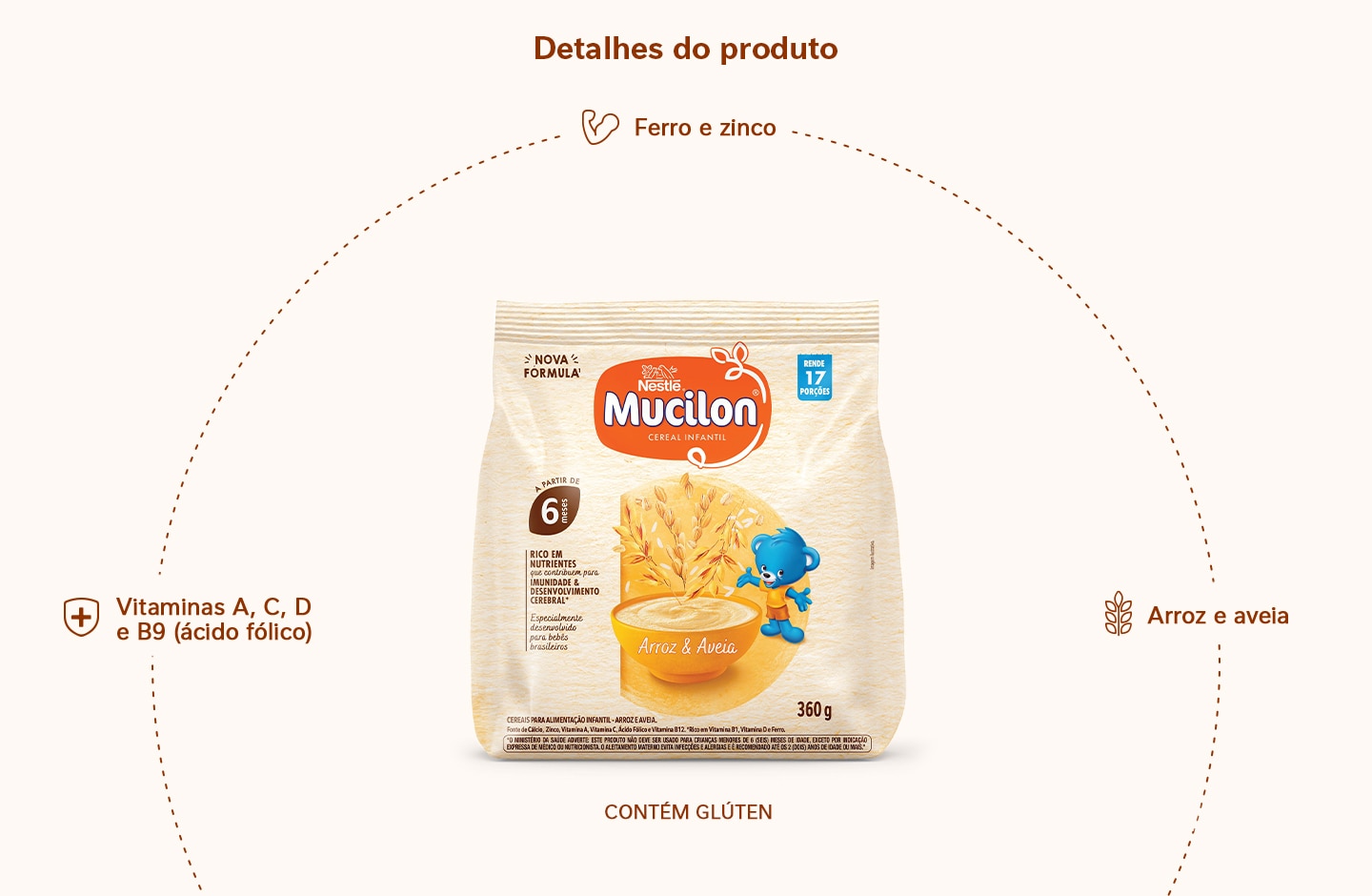 Cereal Infantil Mucilon Arroz e Aveia 360g
