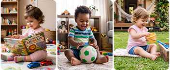 Crian&ccedil;as lendo e brincando em casa e ao ar livre