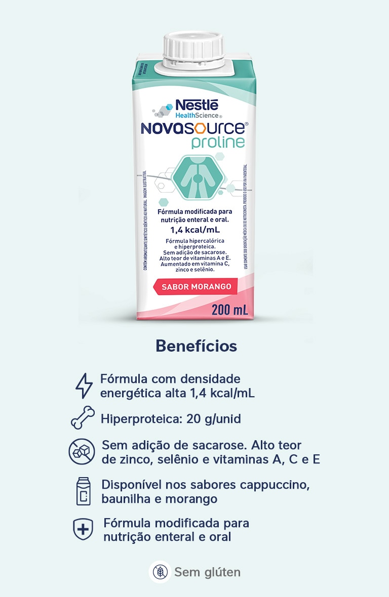 Nutrição Enteral e Oral Novasource Proline Morango 200mL Tetra Pack