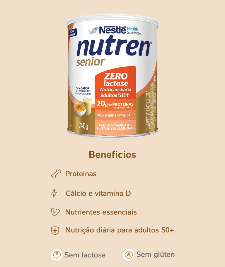 Complemento Alimentar Nutren Senior Sem Sabor Zero Lactose 740g