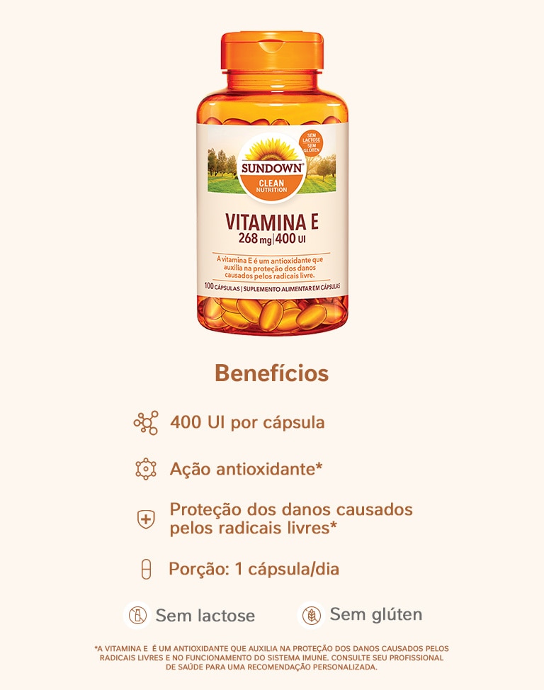Suplemento Alimentar Sundown Vitamina E 400UI 100 Cápsulas