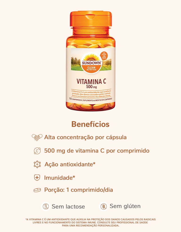 Suplemento Alimentar Sundown Vitamina C 500mg 100 Comprimidos