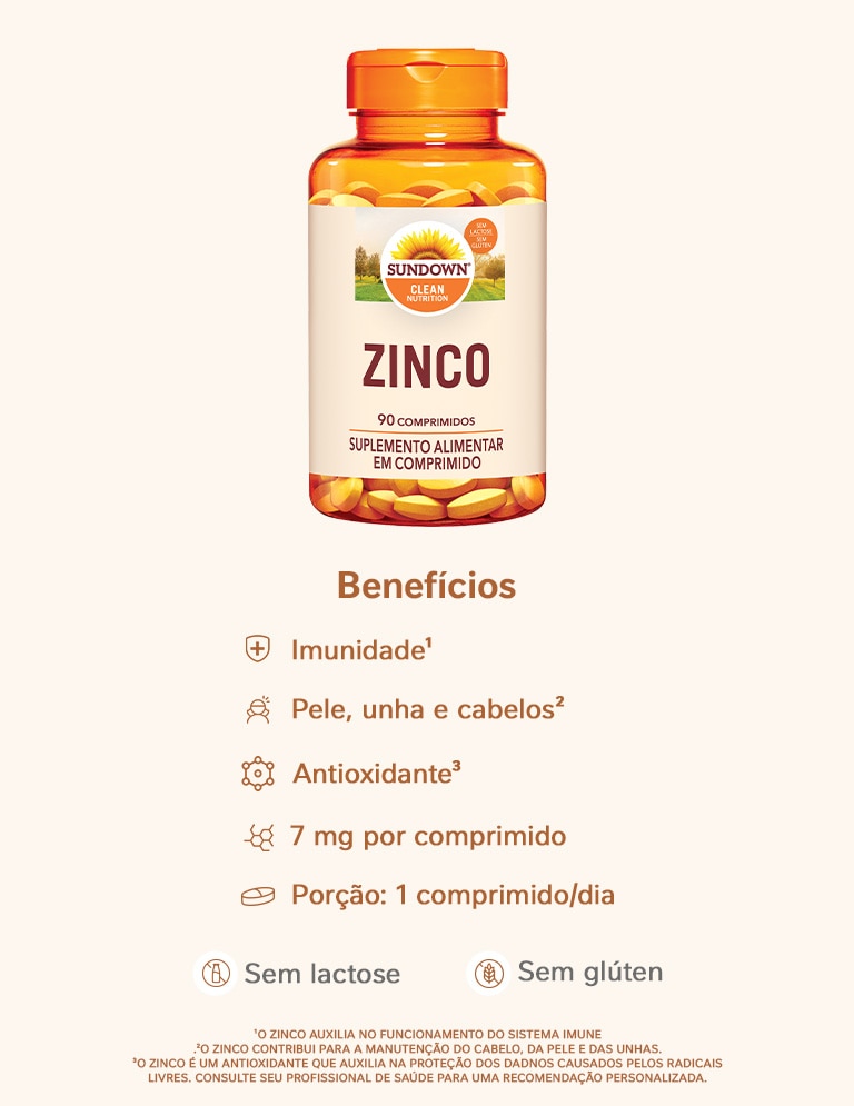 Suplemento Alimentar Sundown Zinco 7mg 90 Comprimidos