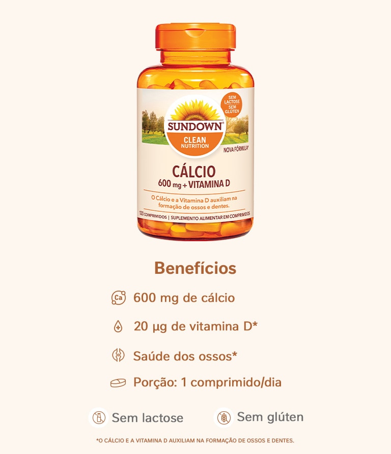 Suplemento Alimentar Sundown Cálcio 600mg + Vitamina D 120 Comprimidos