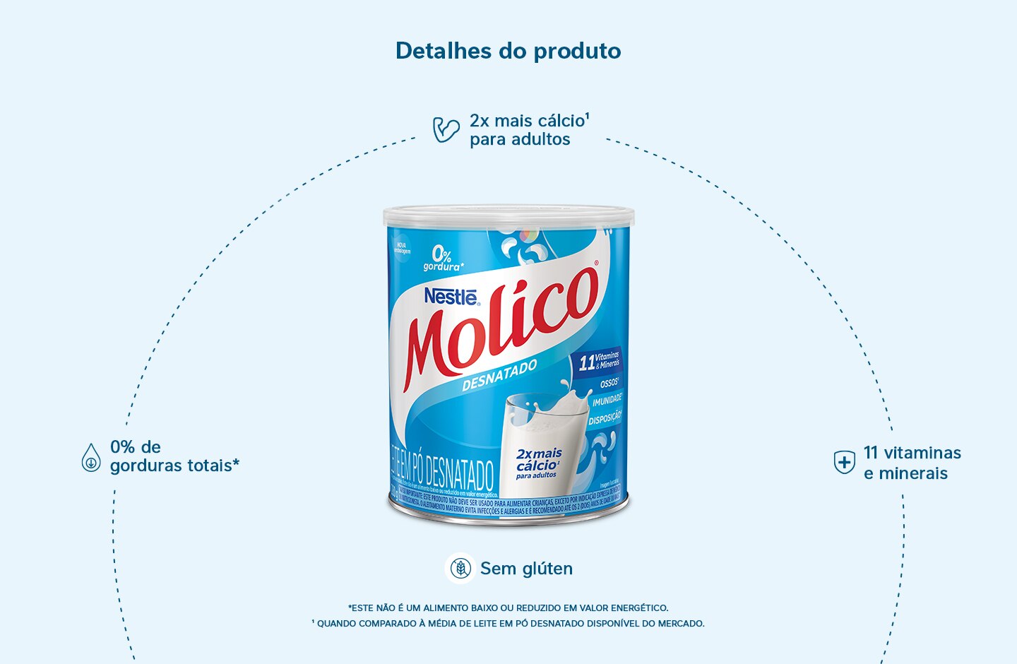 Molico Desnatado Lata 280g - Leite em Pó Desnatado