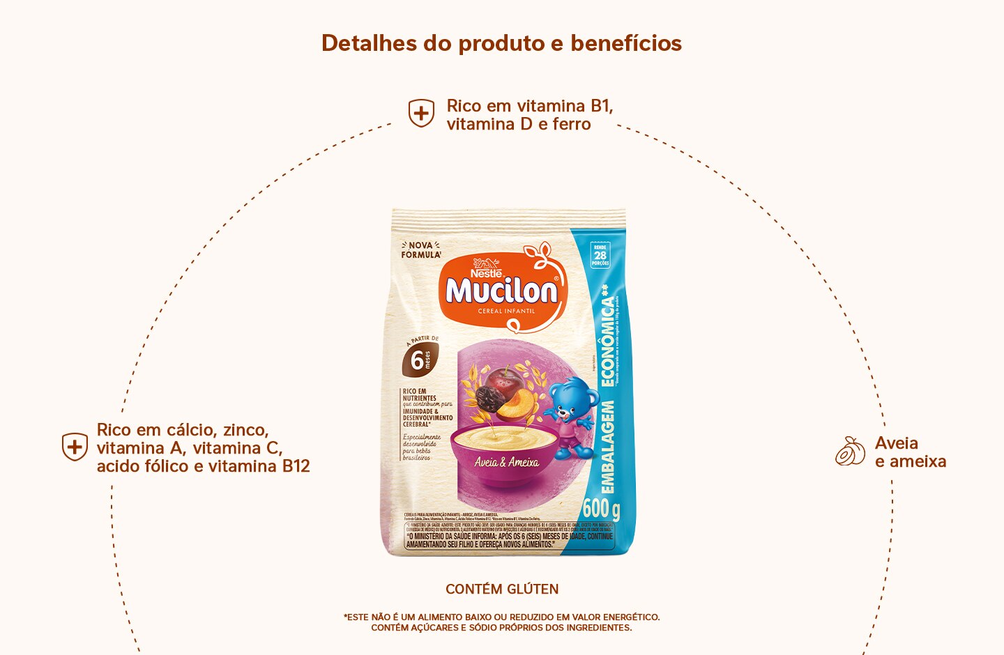 Cereal Infantil MUCILON Aveia Integral e Ameixa 600g