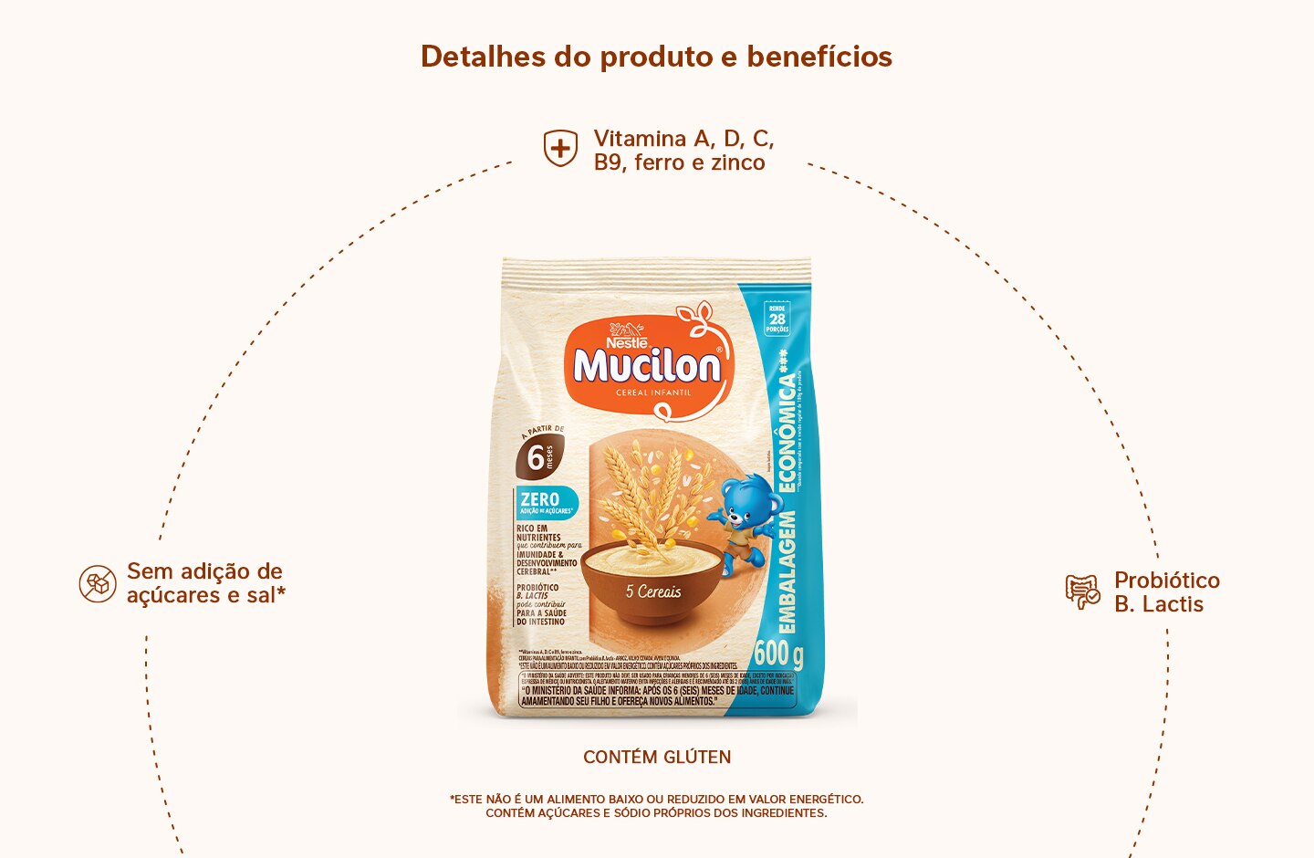 Cereal Infantil Mucilon 5 Cereais Zero Açúcar 600g