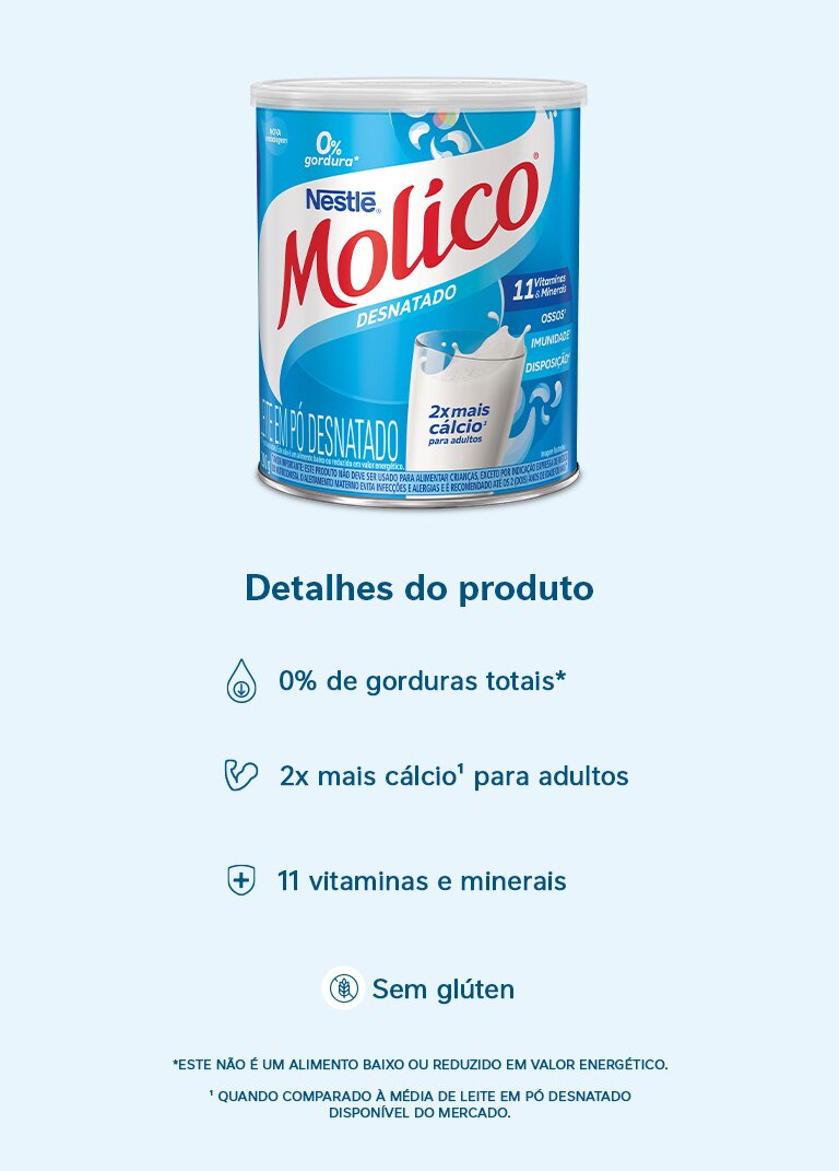 Molico Desnatado Lata 280g - Leite em Pó Desnatado