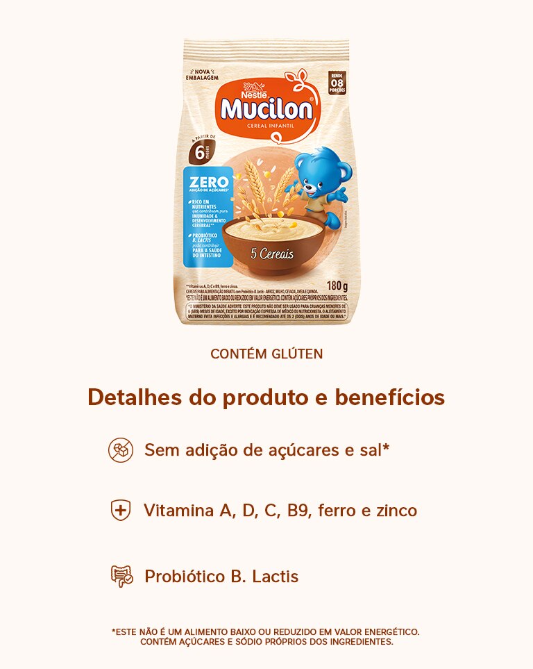 Cereal Infantil Mucilon 5 Cereais Zero Açúcar 180g