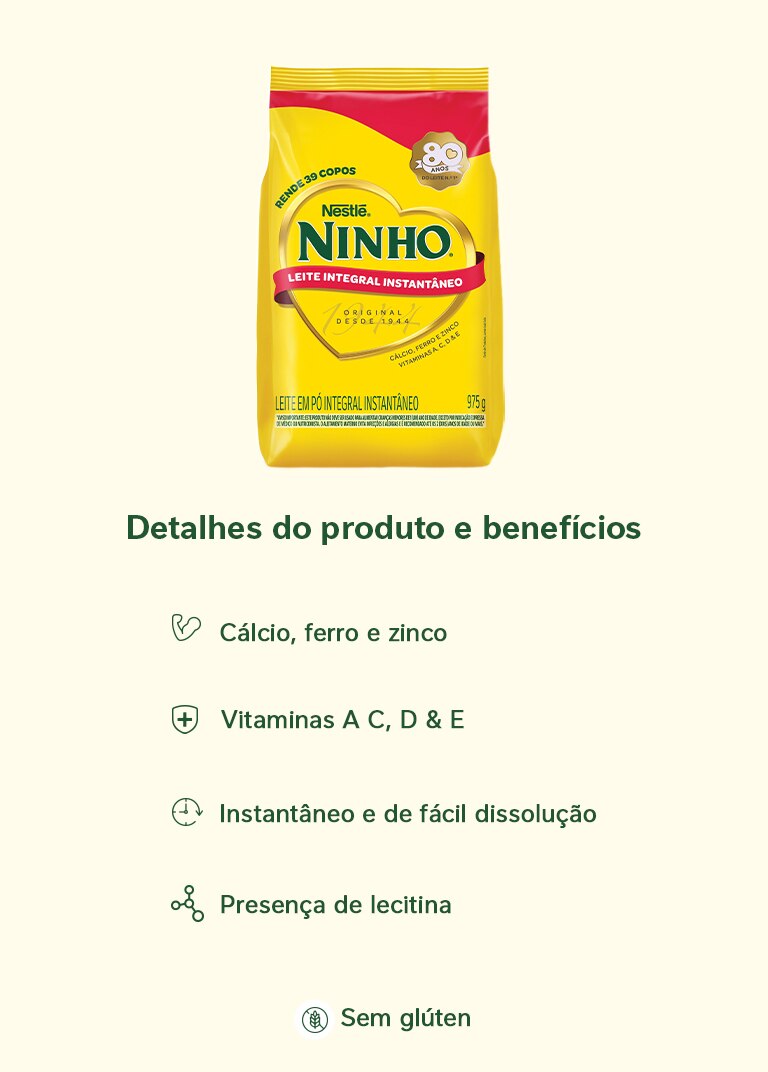 Leite em Pó Ninho Integral Instantâneo Sachê 975g