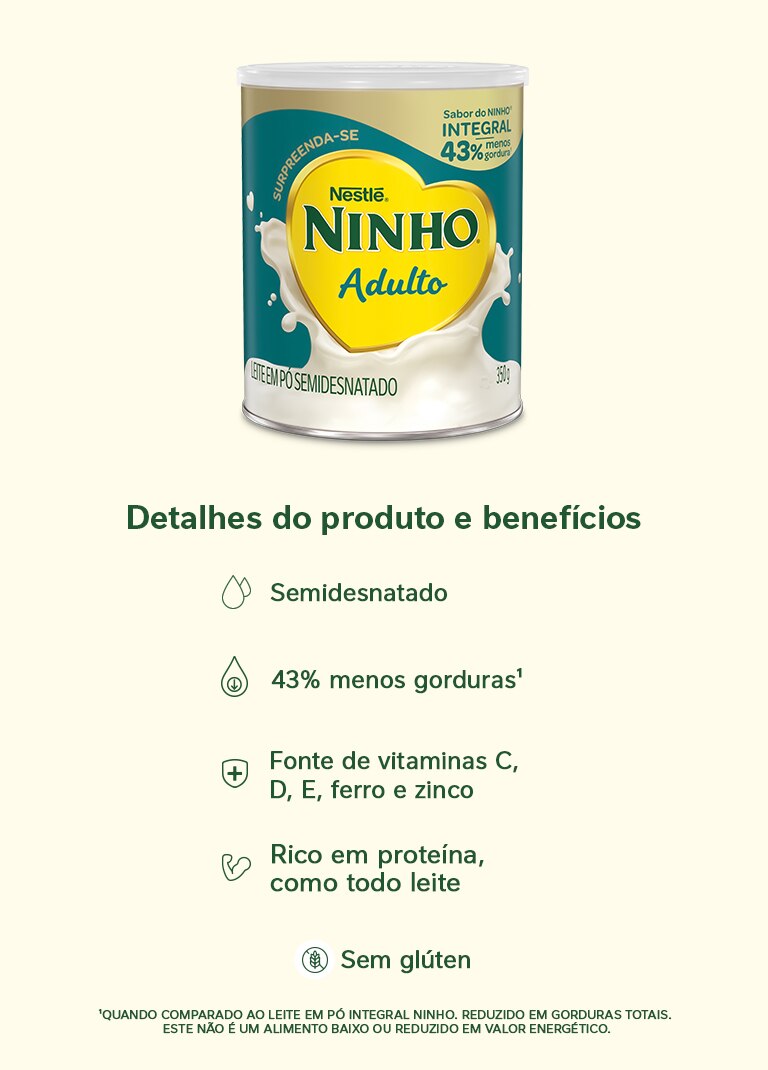 Leite Ninho Adulto Semidesnatado Lata 350G