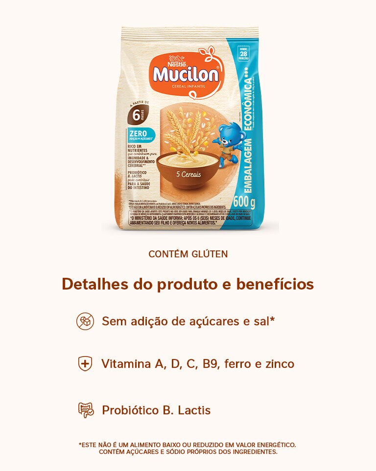 Cereal Infantil Mucilon 5 Cereais Zero Açúcar 600g