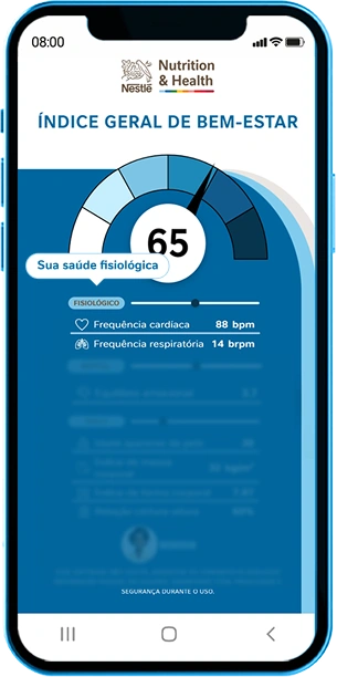 Tela do Espelho do Bem-Estar destacando os indicadores fisiológicos: frequência cardíaca e frequência respiratória