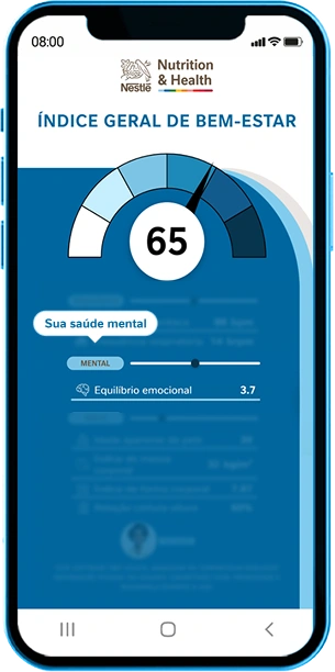 Tela do Espelho do Bem-Estar destacando o indicador mental de equilíbrio emocional